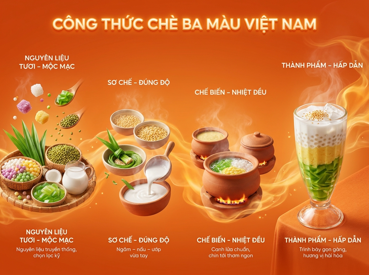 Công thức Chè Ba Màu: Nguyên liệu, sơ chế và bí quyết truyền thống