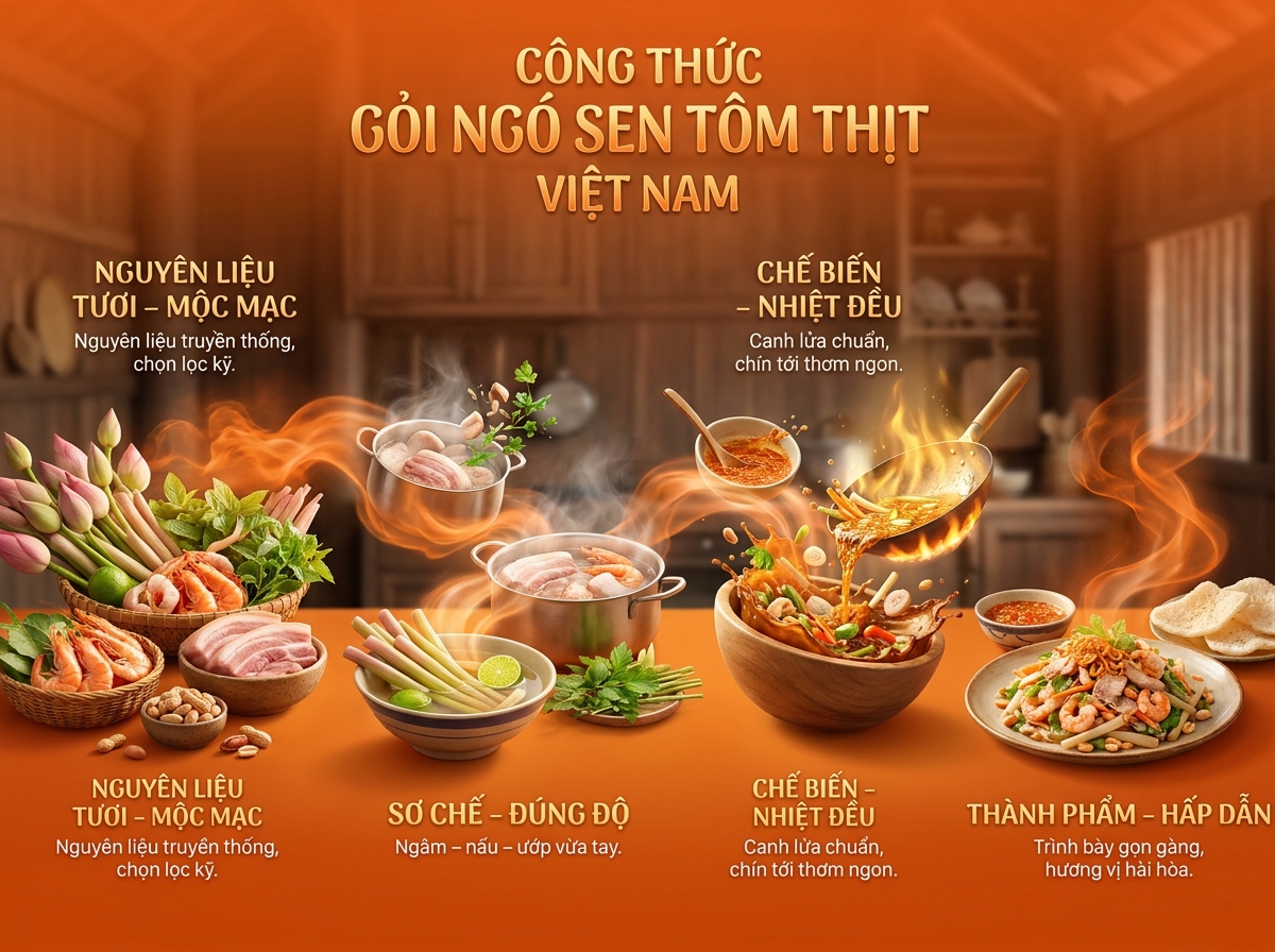Gỏi Ngó Sen Tôm Thịt: Công thức, nguyên liệu và bí quyết chuẩn vị