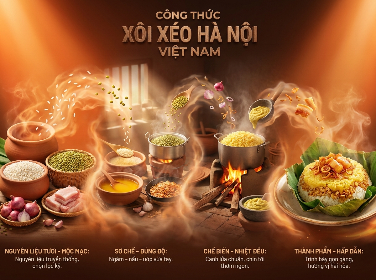 Xôi Xéo Hà Nội: Công Thức Chuẩn Vị, Nguyên Liệu và Cách Nấu