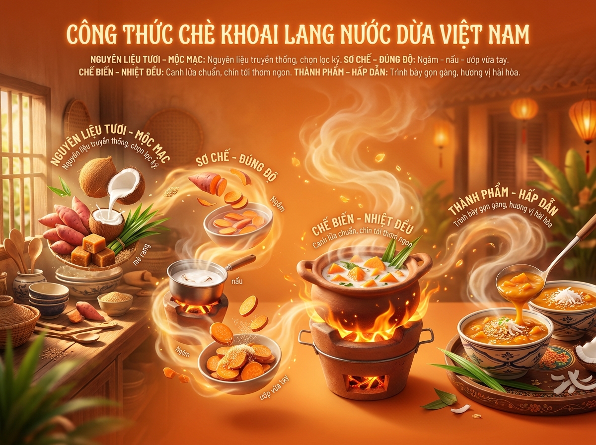 Công thức Chè Khoai Lang Nước Dừa – Bí quyết nấu vị truyền thống