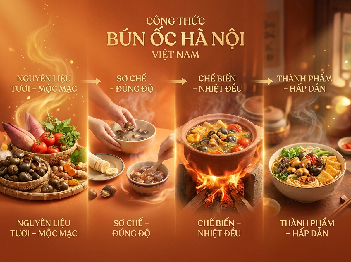 Công thức Bún Ốc Hà Nội: Nguyên liệu, sơ chế và bí quyết truyền thống